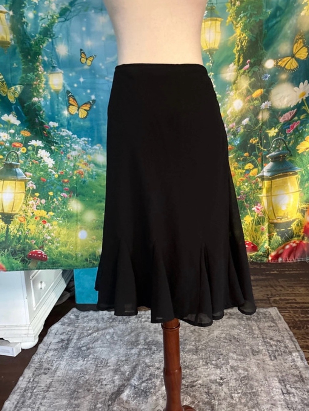 J.B.S. Black Flared Hem Midi Skirt